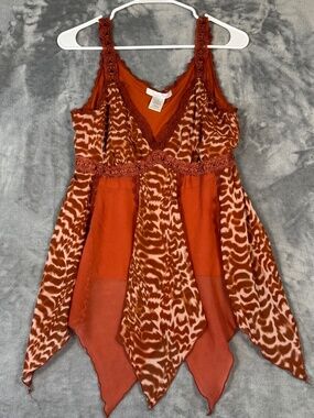Charlotte Russe Handkerchief Hem Tank Top Orange Animal Print Boho L